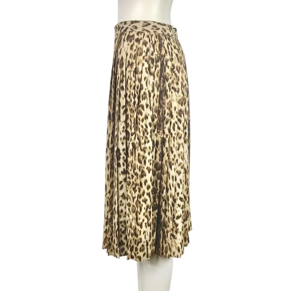 J. Crew NWT Leopard Pleated Midi Skirt Tan & Black Animal Print A-line XS/0